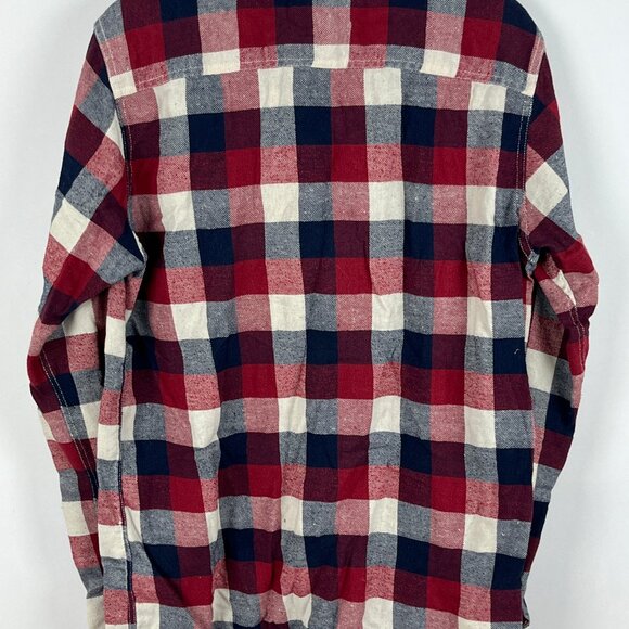 Bluenotes Casual Button Down Shirt Size M Red Blue Check Long Sleeve Pockets Cot - Picture 5 of 8